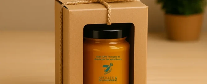 Pot de miel dans un emballage écologique